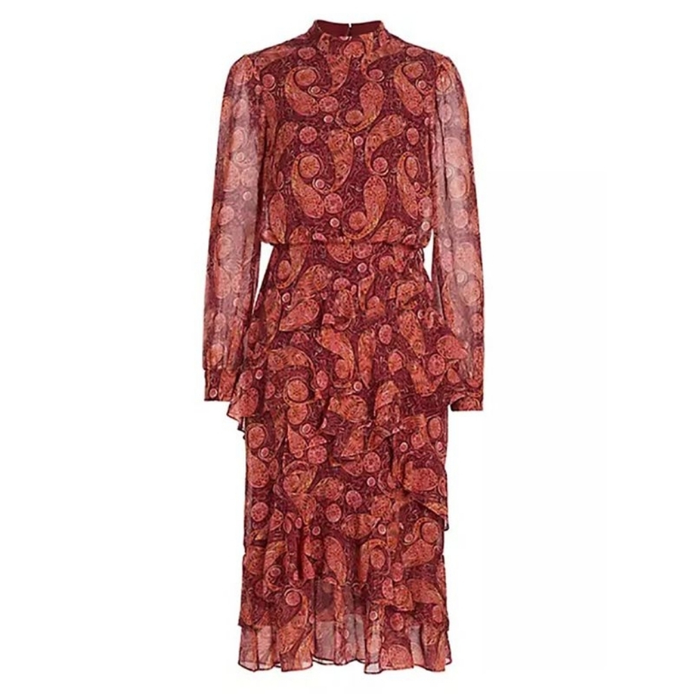 Saloni Isa Silk Georgette Tiered Ruffle Midi Dress - Picture 5 of 16
